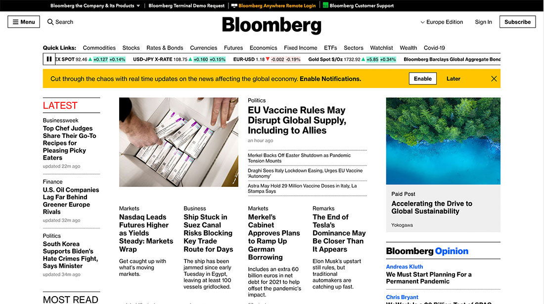 Bloomberg's main page